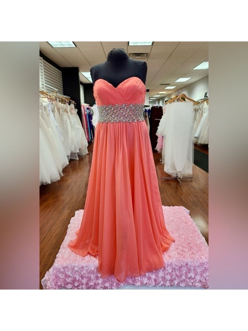 La Femme Hot Coral Salmon Prom Pageant Cruise Chiffon dress gown Size 20 22